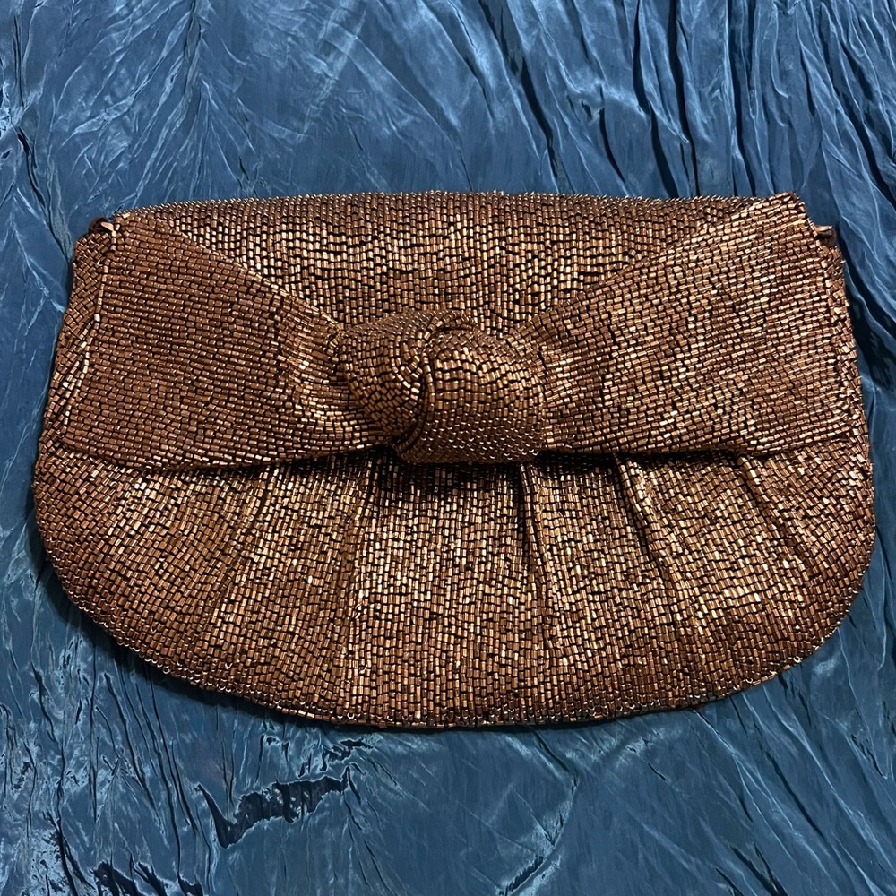 NWT Anthropologie Dark Silver Beaded Clutch / Shoulder Bag